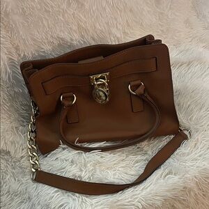 Michael Kors Cognac Leather Satchel with Gold Chain